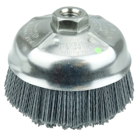 Weiler 5" Nylox Cup Brush .040/120SC Crimped Fill 5/8"-11 UNC Nut 14576